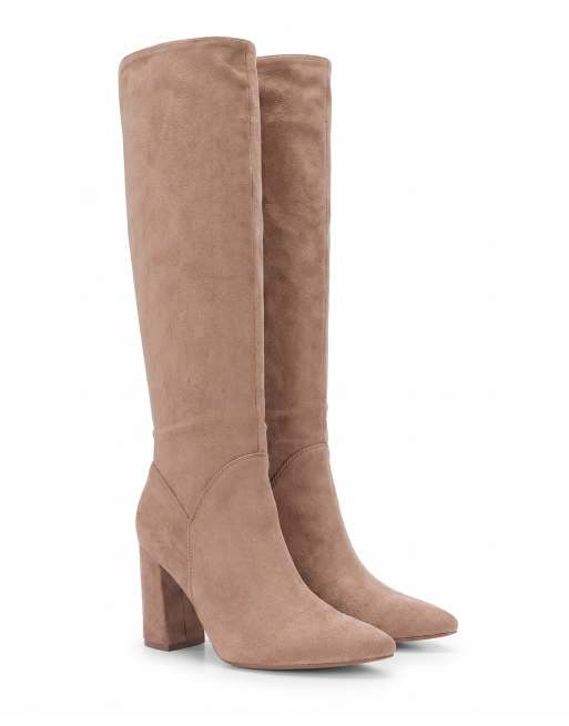 SEQWL Wide Fit Pointed toe block heel knee high boots in taupe, 5 of 5