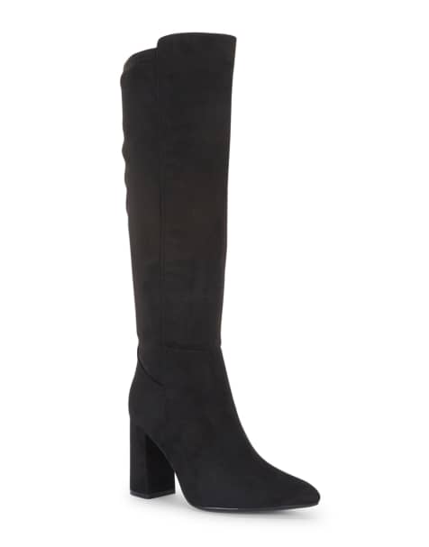 SEQWL Wide Fit Pointed toe knee high boots with block heel in black - view 1