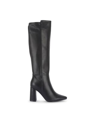  Pointed toe knee high boots with block heel 