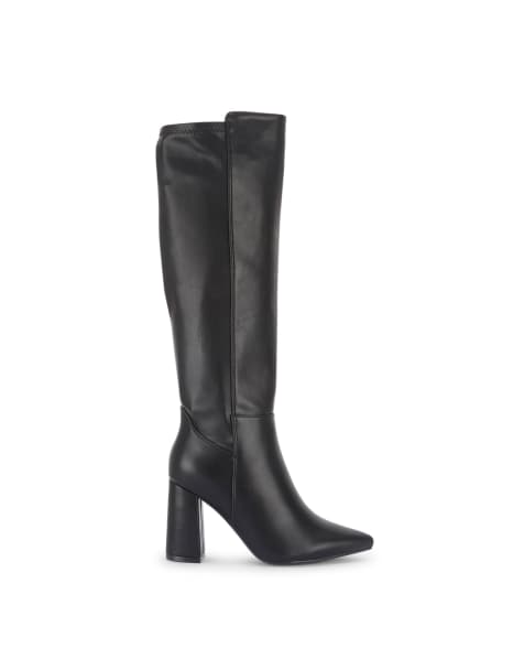 SEQWL Wide Fit Pointed toe knee high boots with block heel in black - view 1