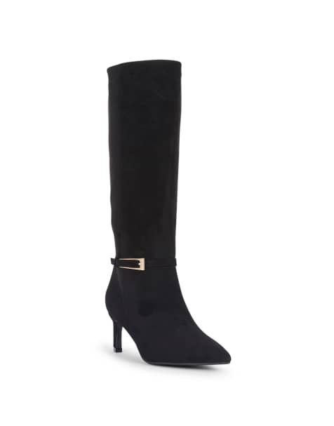 SEQWL Wide Fit Pointed toe knee high stiletto boots with buckle detail in black - view 1