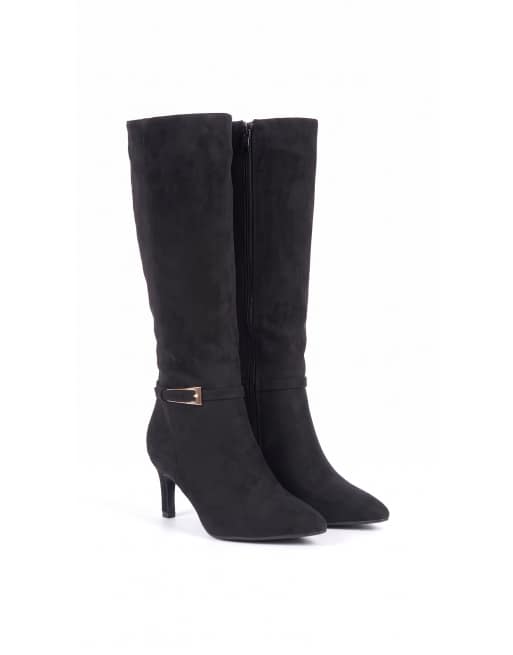 SEQWL Wide Fit Pointed toe knee high stiletto boots with buckle detail in black, 5 of 5