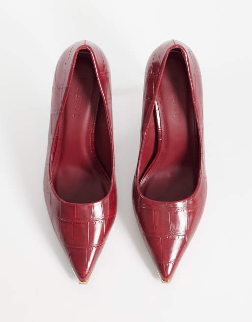 SEQWL Wide Fit pumps with gold detail in burgundy croc, 2 of 4