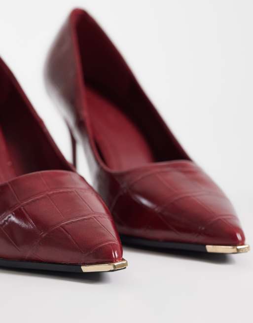 SEQWL Wide Fit pumps with gold detail in burgundy croc, 3 of 4