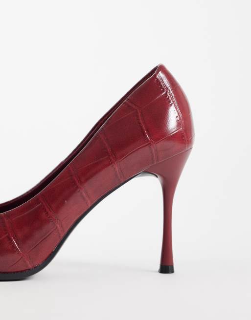 SEQWL Wide Fit pumps with gold detail in burgundy croc, 4 of 4