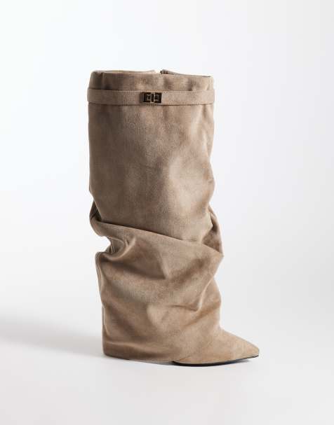 SEQWL Wide Fit - Ranger - Bottes hauteur genou en imitation daim à revers - Taupe - view 1