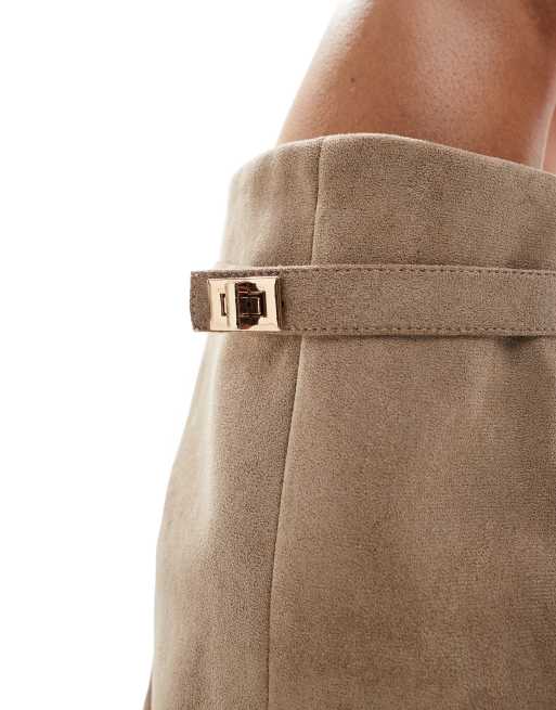 SEQWL Wide Fit Ranger fold over knee boots in taupe