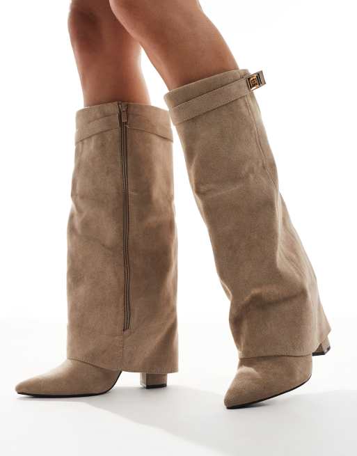 SEQWL - Wide Fit - Ranger - Taupe knæstøvler med foldet design, 4 af 4