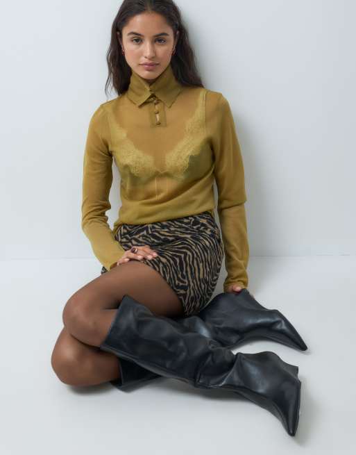 SEQWL Wide Fit refined wedge knee boots in black, 3 of 4