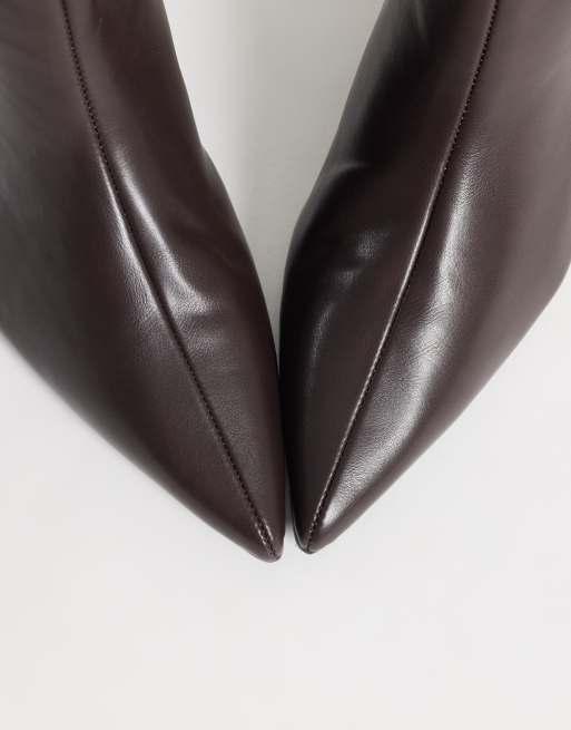 SEQWL Wide Fit refined wedge knee boots in chocolate brown, 3 of 4