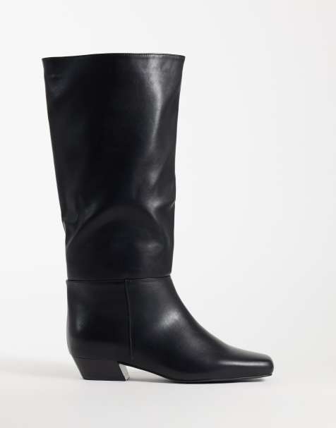 SEQWL Wide Fit refined western knee boots in black - view 1