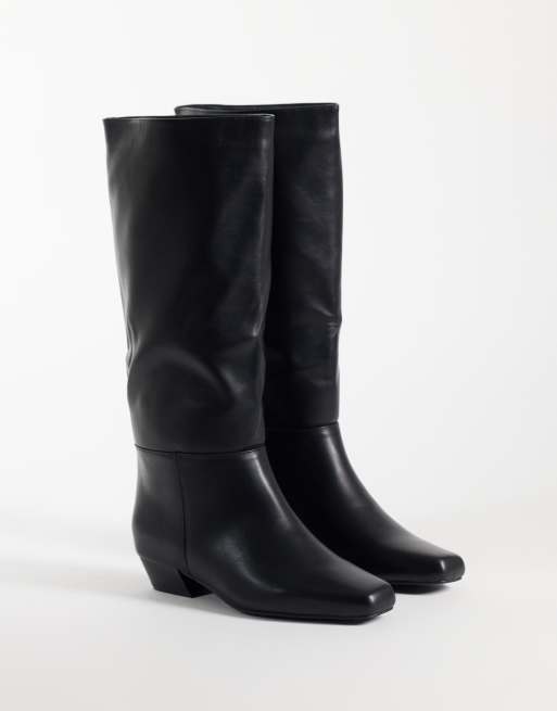 SEQWL Wide Fit refined western knee boots in black, 2 of 4