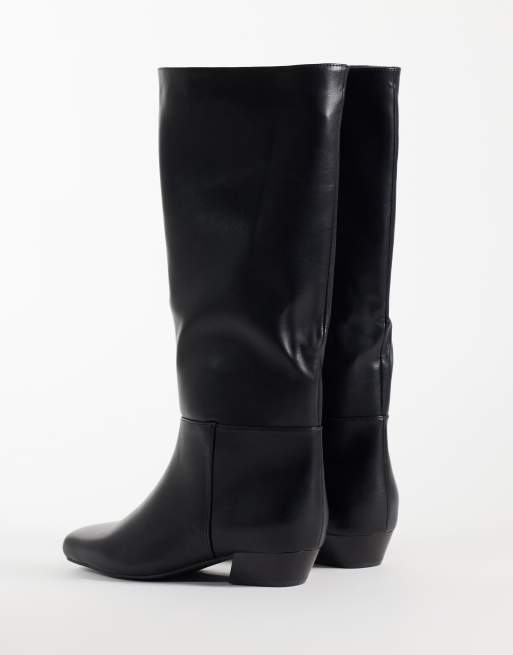 SEQWL Wide Fit refined western knee boots in black, 4 of 4