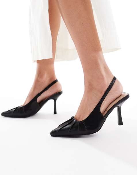 SEQWL Wide Fit Salado ruched detail slingback heels in black - view 1
