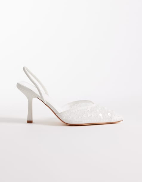 SEQWL Wide Fit Salado sling back embelished heeled shoe in white - view 1