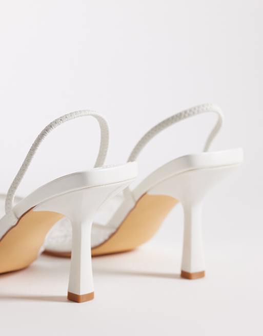SEQWL Wide Fit Salado sling back embelished heeled shoes in white, 3 of 4