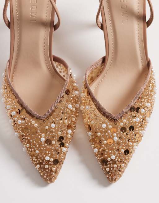 SEQWL Wide Fit Salado slingback embellished heeled shoes in bronze tone, 4 of 4