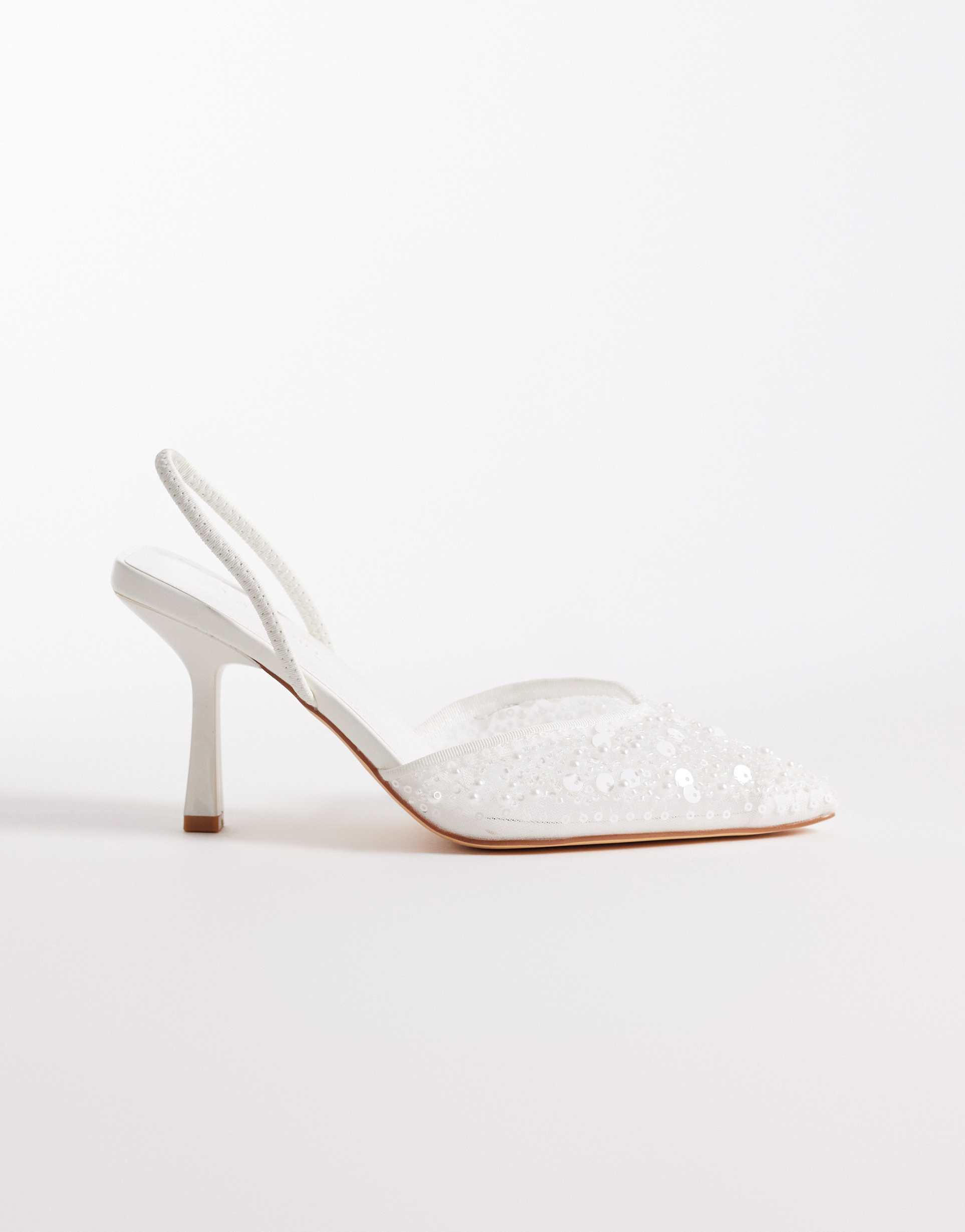 seqwl wide fit salado slingback embellished heeled shoes in white