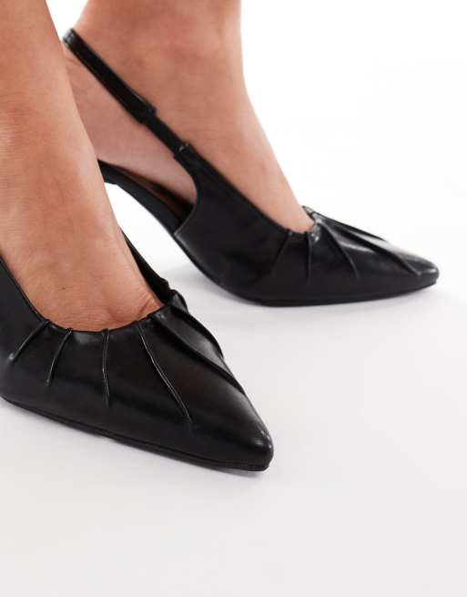 SEQWL Wide Fit - Salado - Sorte og højhælede sko med rynkedetalje og slingback-rem, 3 af 4