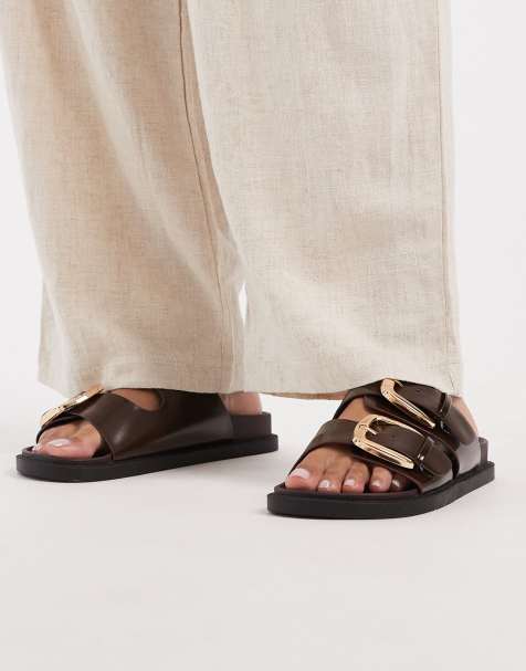 SEQWL Wide Fit - Sandali bassi marroni a pianta larga con doppia fibbia - view 1