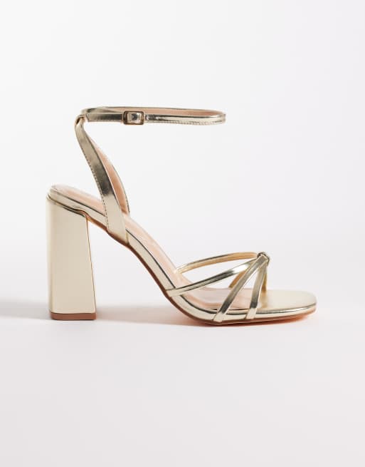 SEQWL Wide Fit - Sandali minimal con tacco largo e fascette sottili color oro