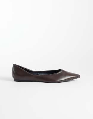 Seqwl Wide Fit Scar Pointed Ballet Flats In Brown