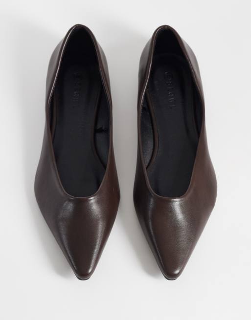 SEQWL Wide Fit Scar pointed ballet flats in chocolate brown, 2 of 4