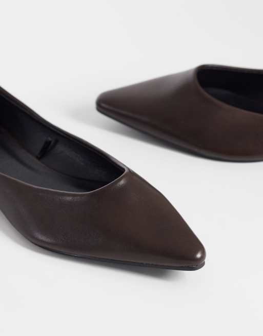 SEQWL Wide Fit Scar pointed ballet flats in chocolate brown, 3 of 4