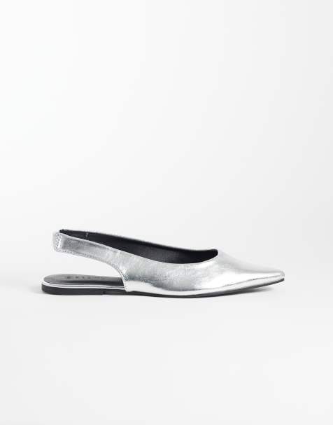 SEQWL Wide Fit Scar sling back pointed ballet flats in silver - view 1
