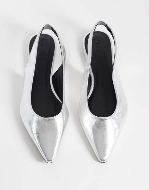SEQWL Wide Fit Scar sling back pointed ballet flats in silver, 2 of 4
