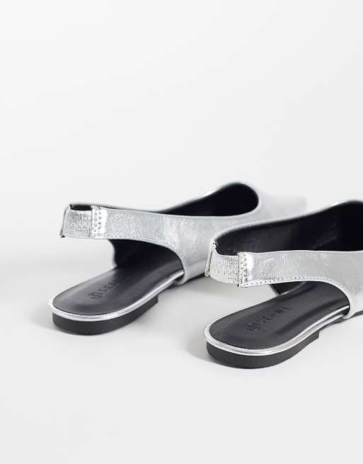 SEQWL Wide Fit Scar sling back pointed ballet flats in silver, 4 of 4