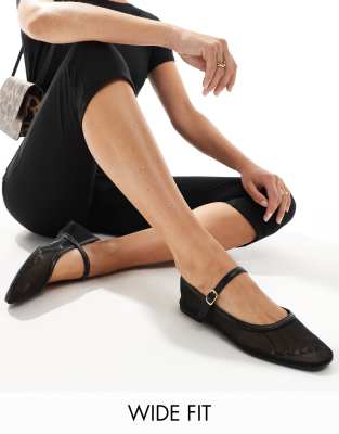 SEQWL Wide Fit - Schwarze, flache Ballerinas mit Schnallen-Riemen