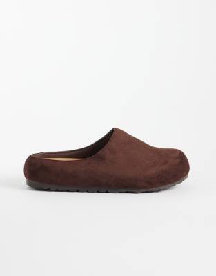 Seqwl Wide Fit Simba Faux Suede Clogs In Brown