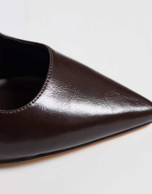 SEQWL Wide Fit sling back pointed stiletto heeled shoes in brown faux leather, 4 of 4