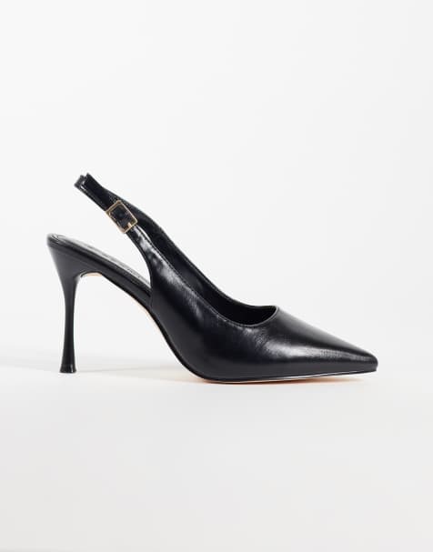 SEQWL Wide Fit slingback pointed stiletto heeled shoes in black faux leather - view 1