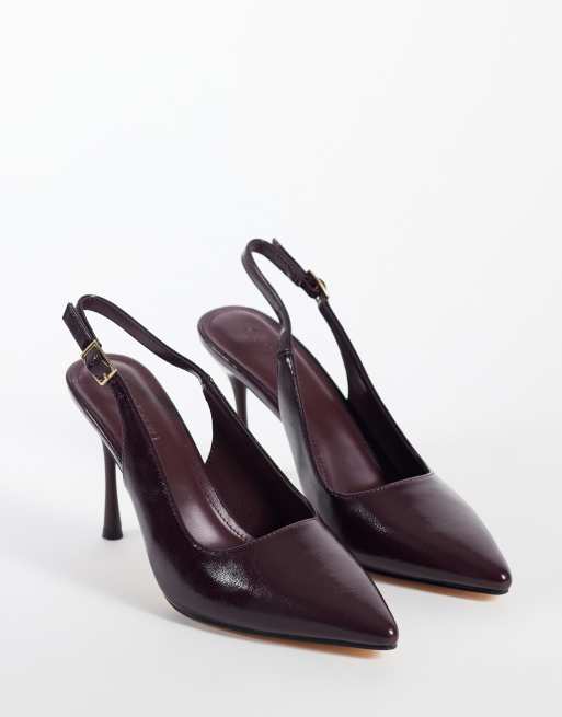 SEQWL Wide Fit slingback sko med spids tå og stiletthæl i bordeaux imiteret læder, 2 af 4