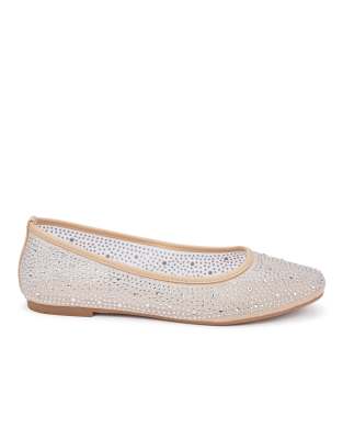  Slip on round toe party ballerina flats wide fit in beige