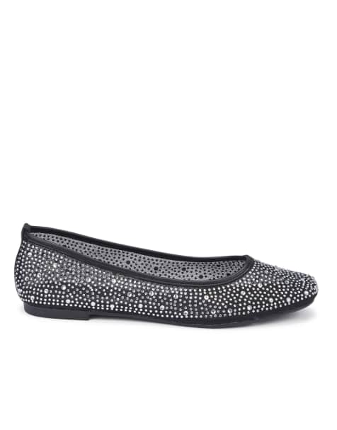 SEQWL Wide Fit Slip on round toe party ballerina flats wide fit in black - view 1