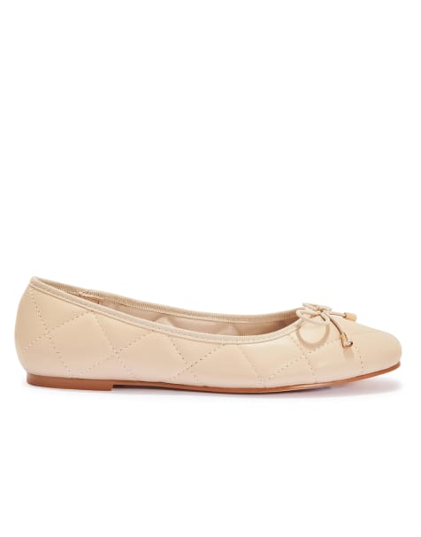 SEQWL Wide Fit Slip on round toe smart ballerina flats wide fit in beige - view 1