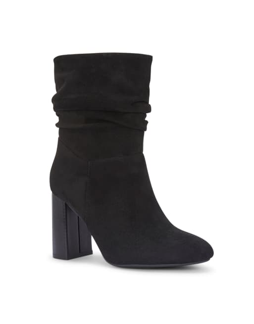 SEQWL Wide Fit Slouch ankle booties zipped block high heel with almond toe in black, 2 of 2