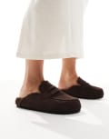 [SEQWL Wide Fit] SEQWL Wide Fit Soda faux fur lined mules in chocolate-Brown 40 CHOC MICRO