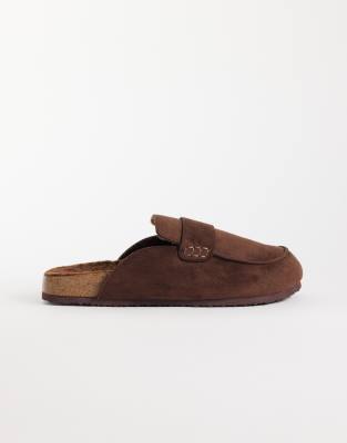 Seqwl Wide Fit Soda Faux Fur Lined Slip On Loafer Mules In Brown