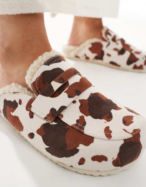 SEQWL Wide Fit Soda fur lined mules in cow