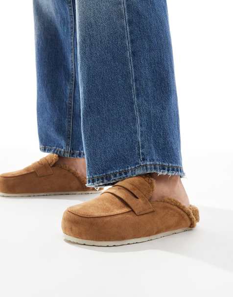 SEQWL Wide Fit Soda fur lined mules in taupe - view 1