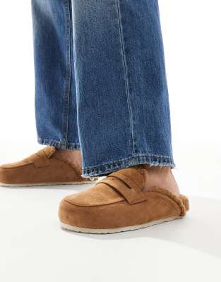 SEQWL Wide Fit - Soda - Gefütterte Mules aus Kunstpelz in Taupe-Neutral