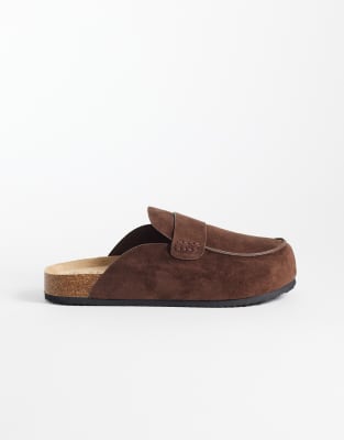 Seqwl Wide Fit Soda Slip On Loafer Style Mules In Brown
