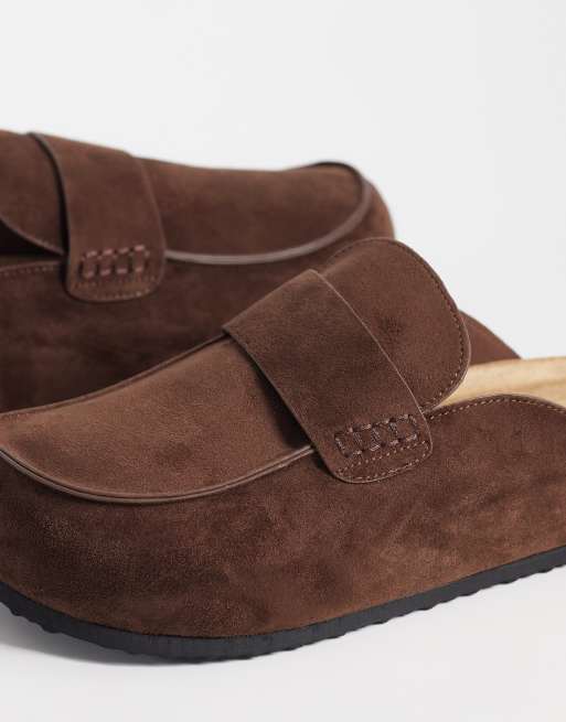 SEQWL Wide Fit Soda slip on loafer style mules in chocolate brown, 3 of 4