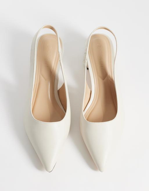SEQWL Wide Fit Sorrento sling back low block heeled sandals in cream, 2 of 4