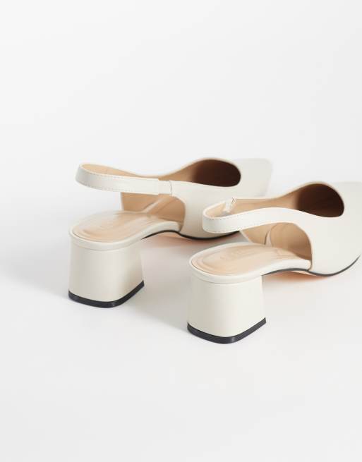 SEQWL Wide Fit Sorrento sling back low block heeled sandals in cream, 4 of 4
