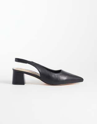 Seqwl Wide Fit Sorrento Sling Back Low Block Heeled Shoes In Black